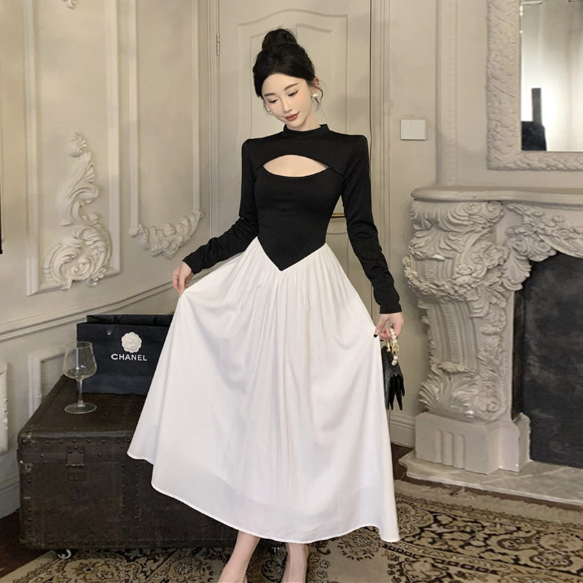 【dress】フランス風長袖切り替えワンピースG24279