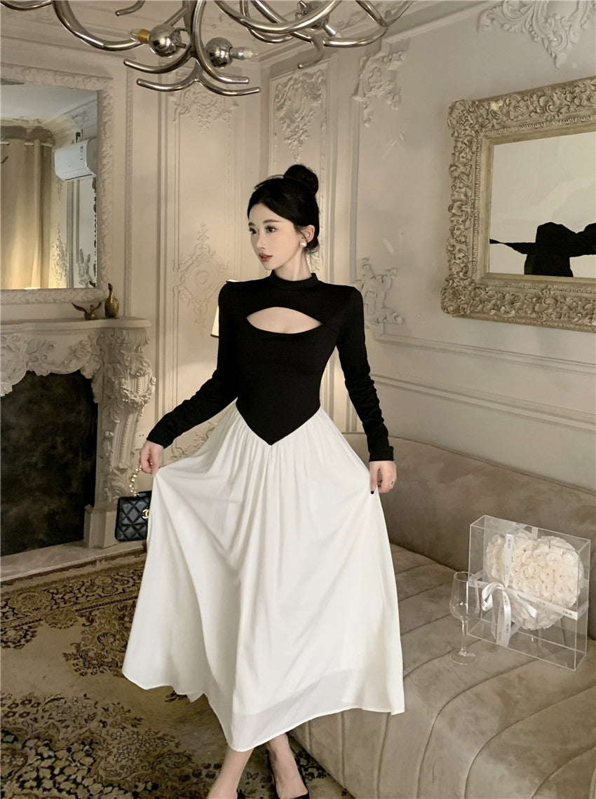 【dress】フランス風長袖切り替えワンピースG24279