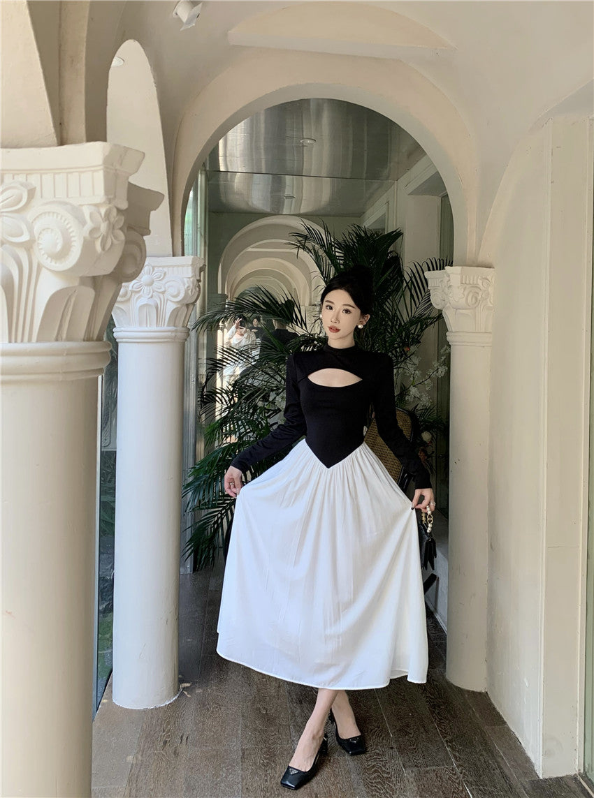 【dress】フランス風長袖切り替えワンピースG24279