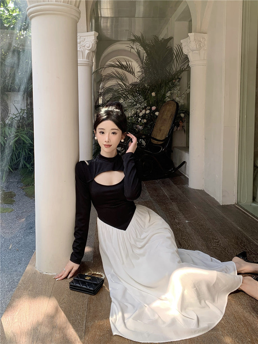 【dress】フランス風長袖切り替えワンピースG24279