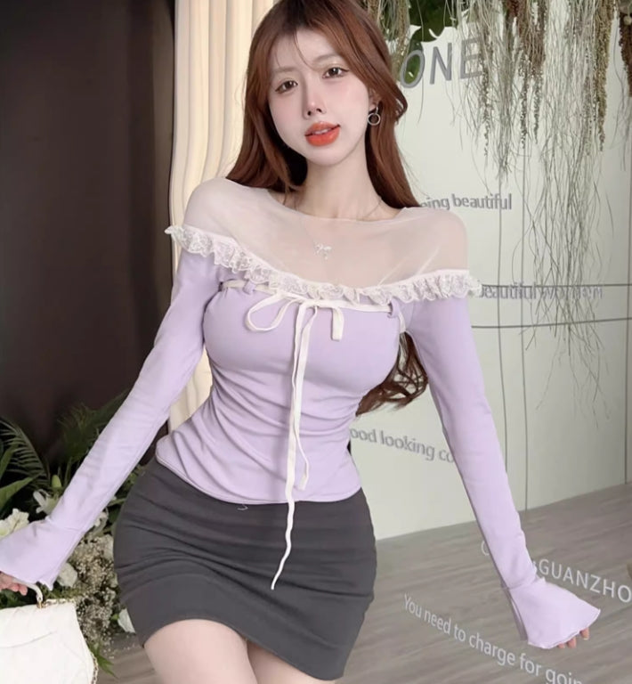 【tops】メッシュ切り替え長袖TシャツG24285