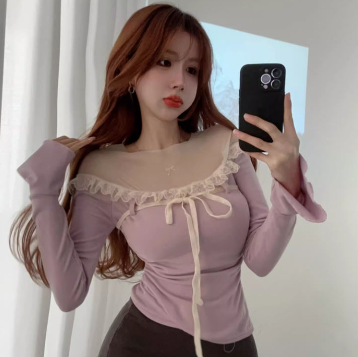 【tops】メッシュ切り替え長袖TシャツG24285