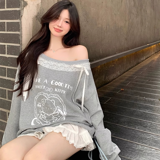 【tops】ゆったりレース切り替えパーカーG24299