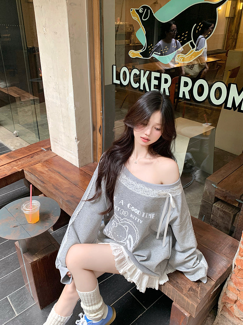 【tops】ゆったりレース切り替えパーカーG24299