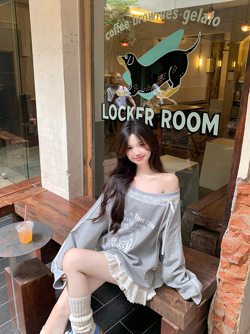 【tops】ゆったりレース切り替えパーカーG24299