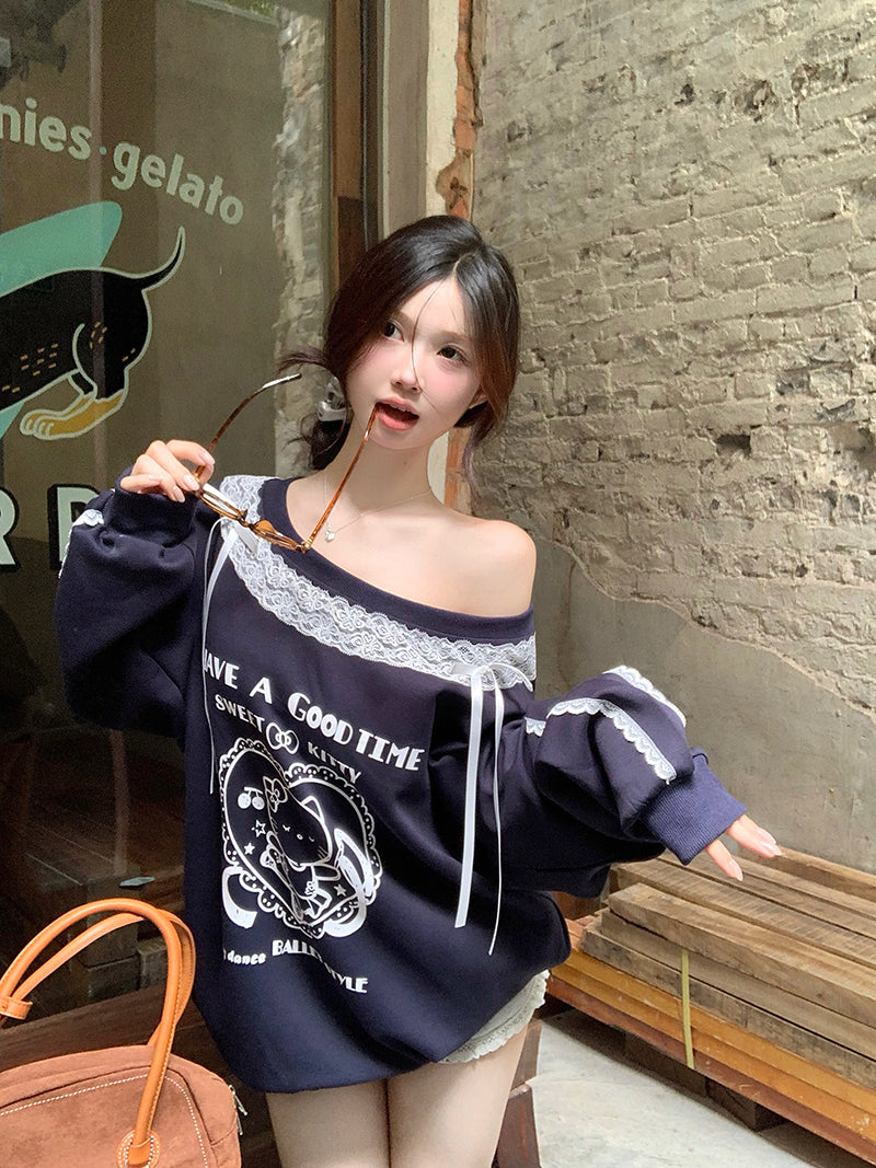 【tops】ゆったりレース切り替えパーカーG24299