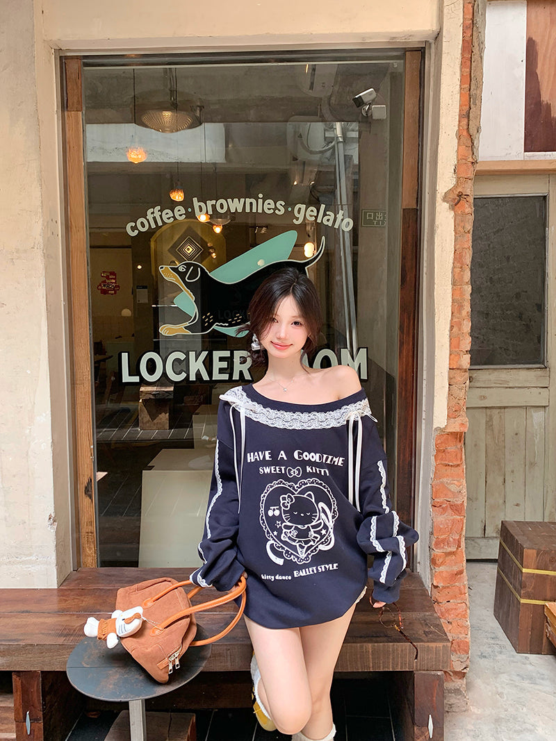 【tops】ゆったりレース切り替えパーカーG24299