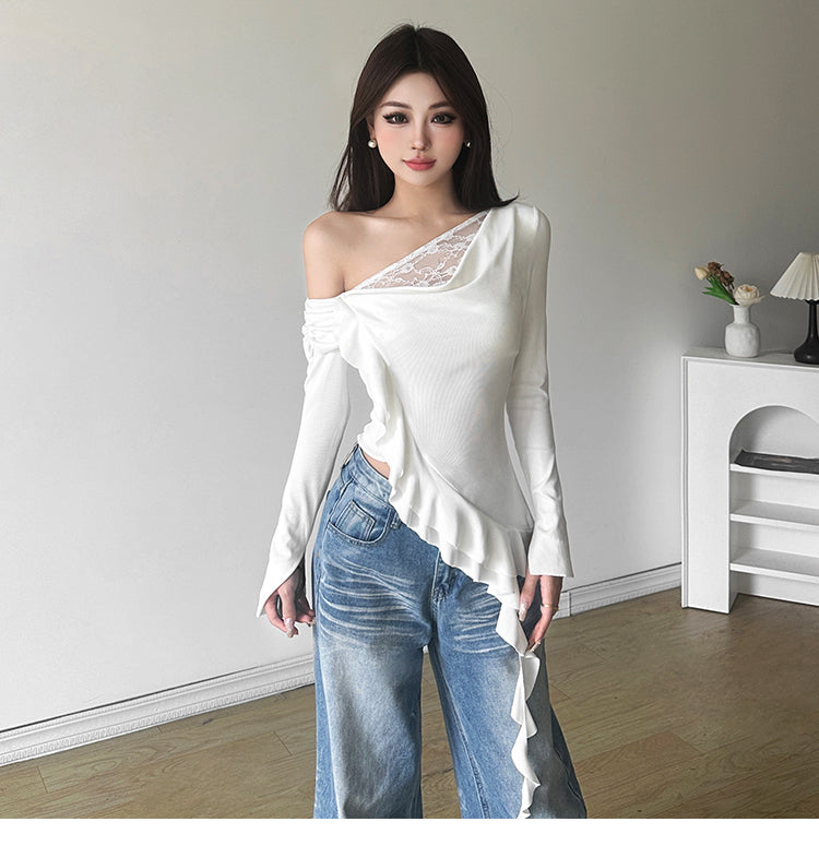 【tops】レース切り替え長袖TシャツG24301