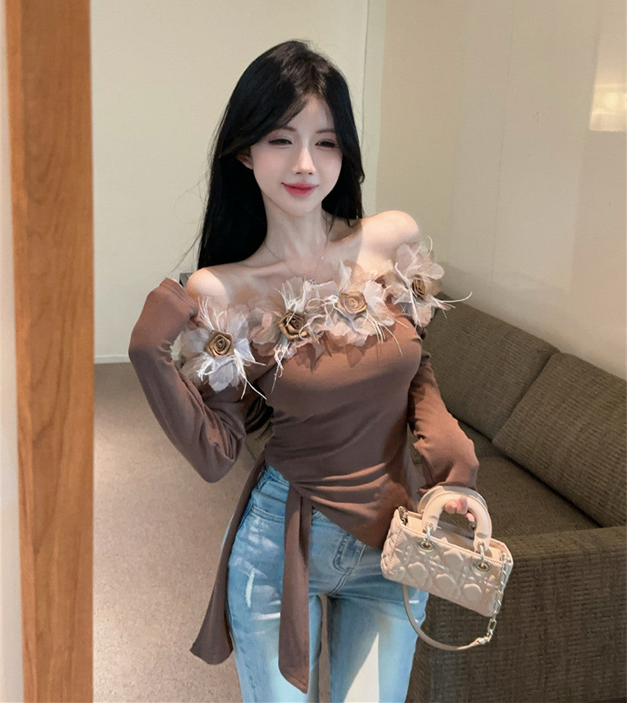 【tops】フラワー切り替え長袖TシャツG24302