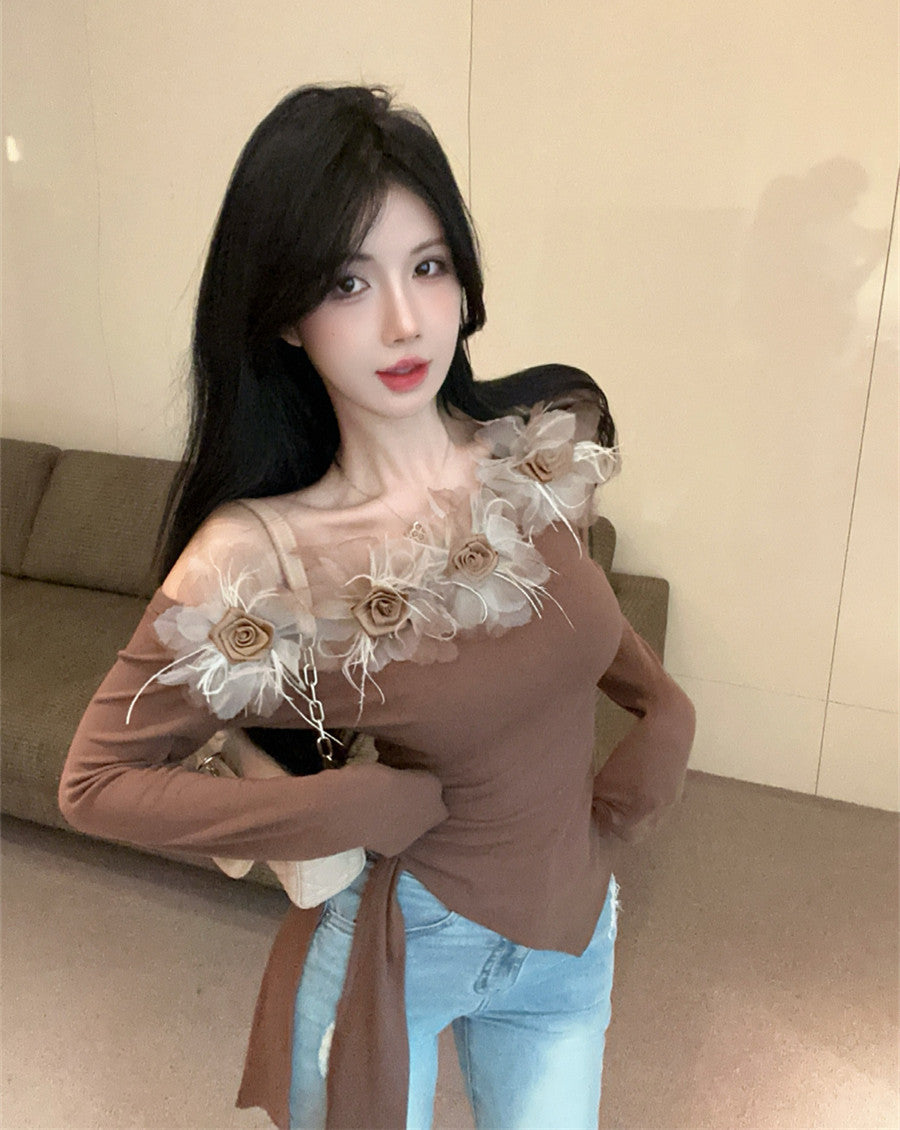【tops】フラワー切り替え長袖TシャツG24302