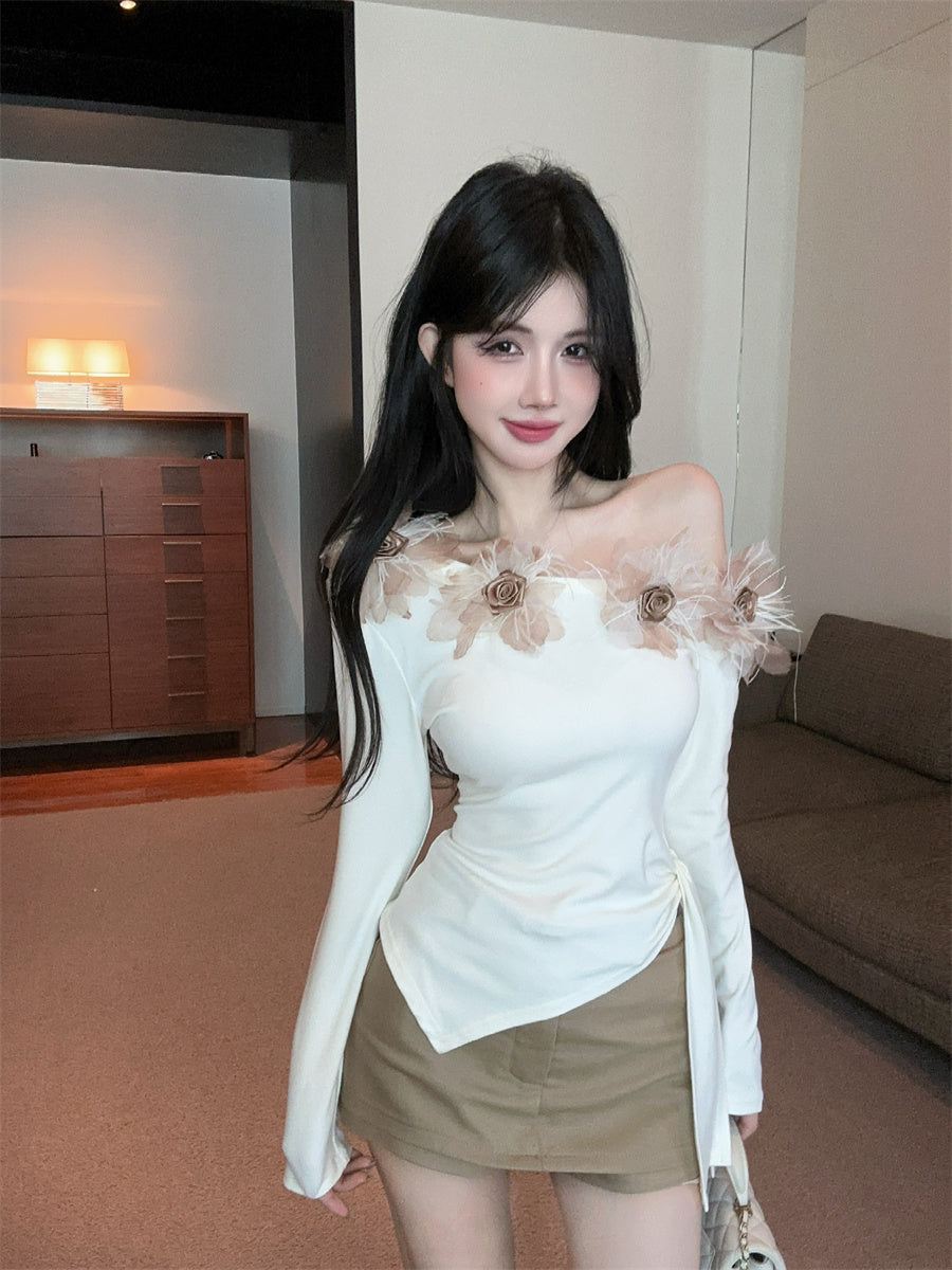 【tops】フラワー切り替え長袖TシャツG24302