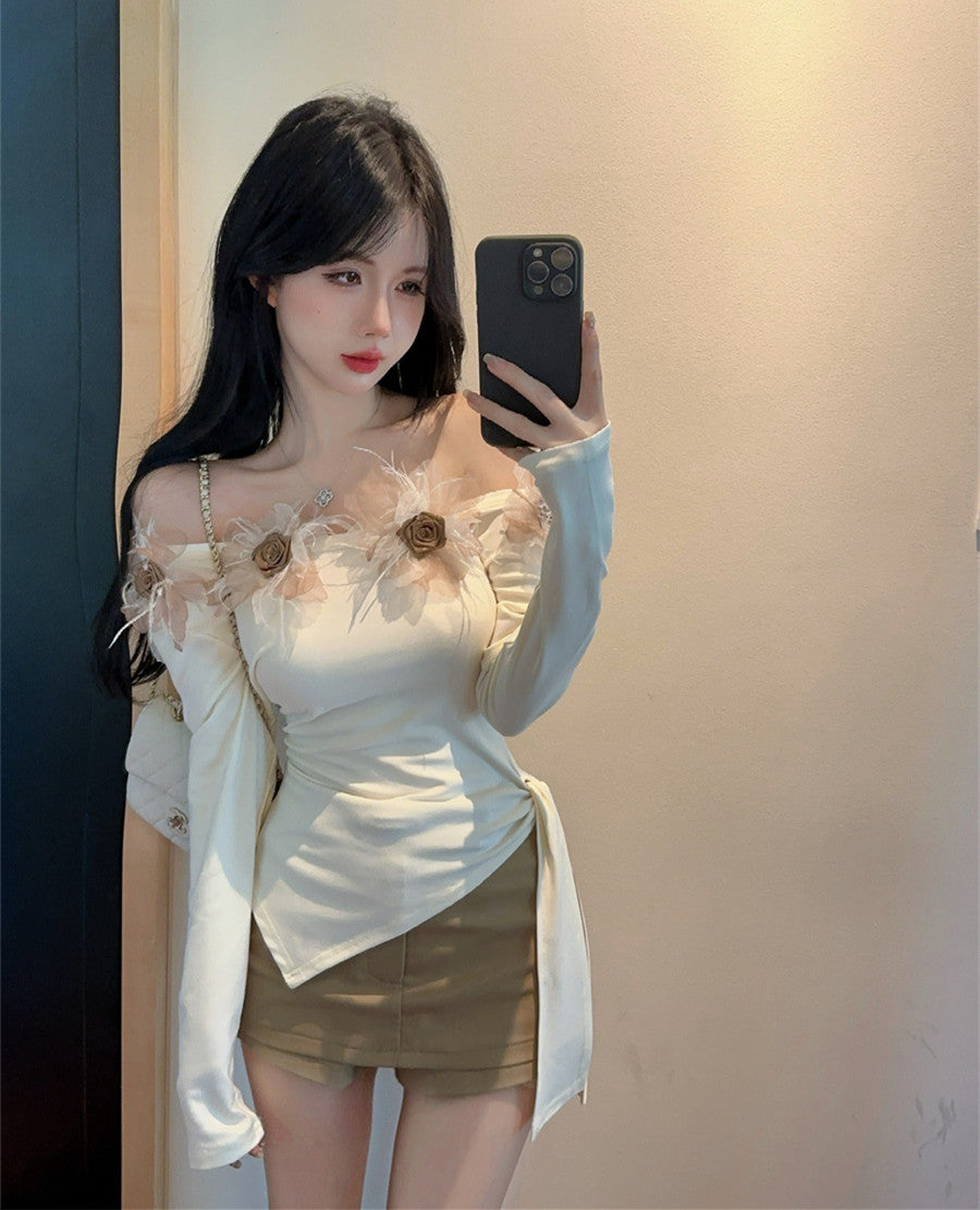 【tops】フラワー切り替え長袖TシャツG24302
