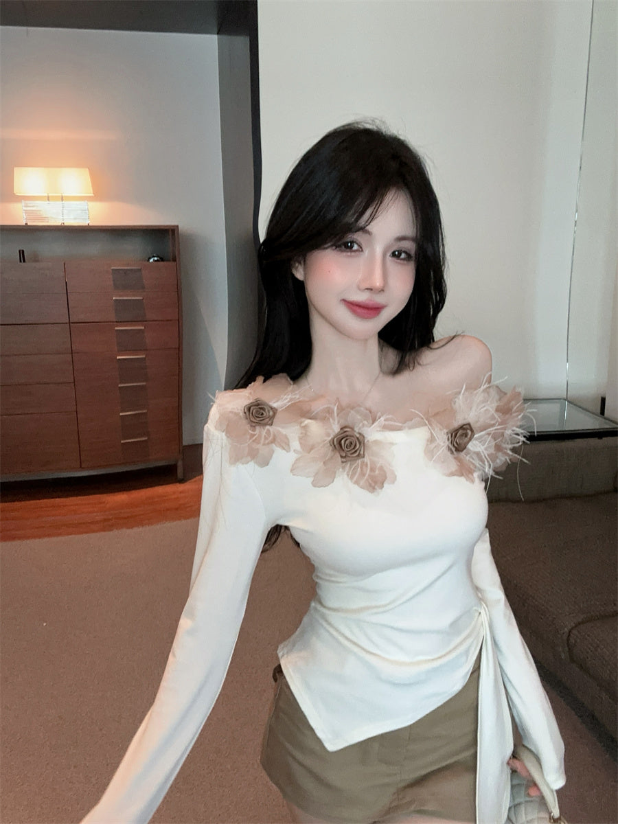 【tops】フラワー切り替え長袖TシャツG24302