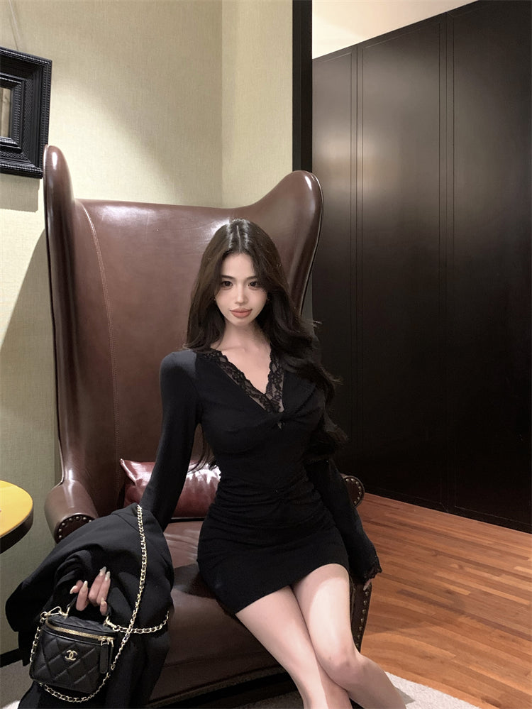 【dress】レース切り替えタイトワンピースG24304