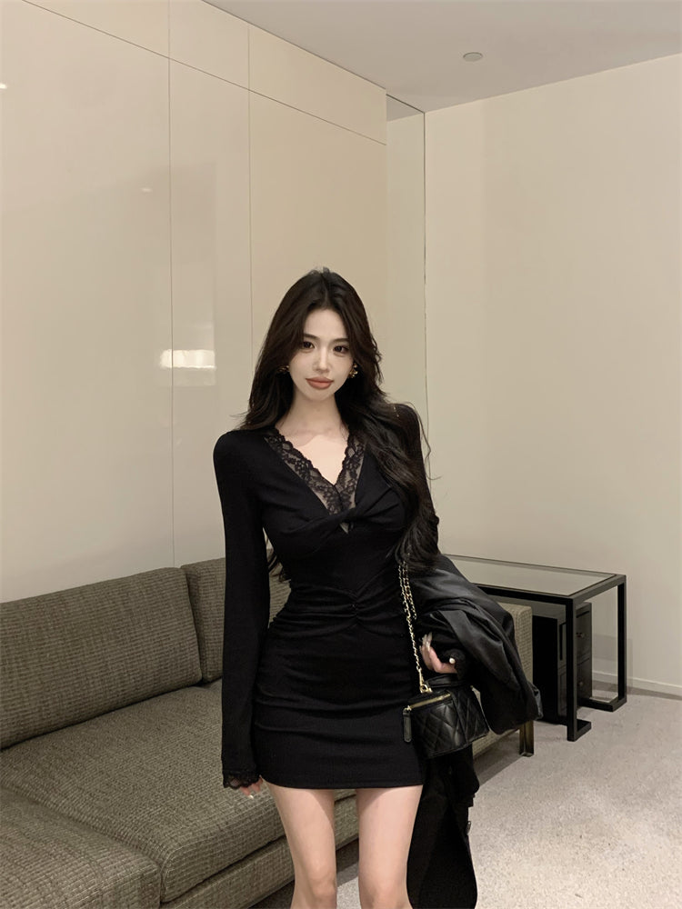 【dress】レース切り替えタイトワンピースG24304