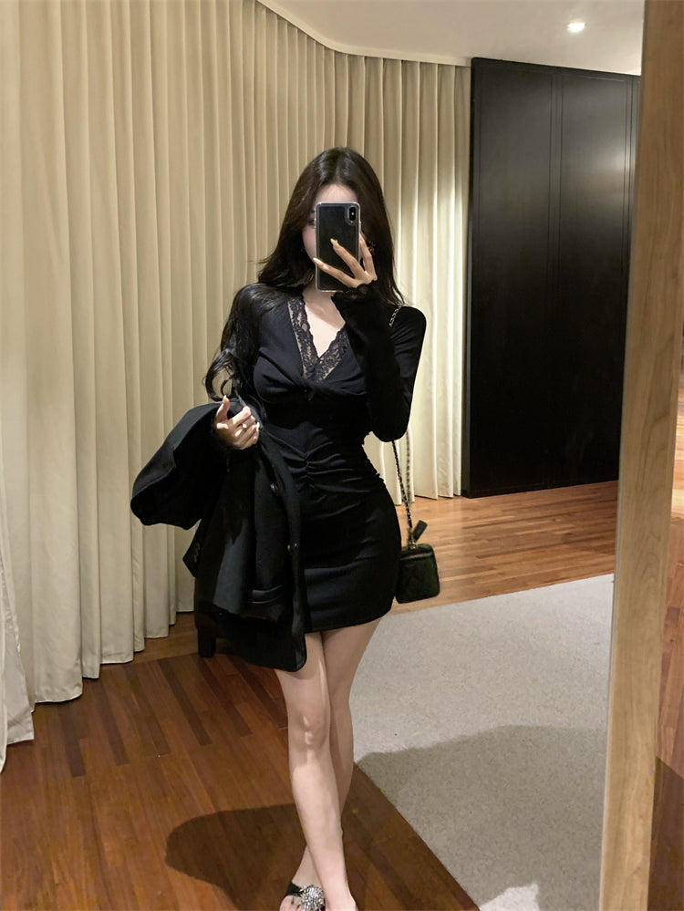 【dress】レース切り替えタイトワンピースG24304