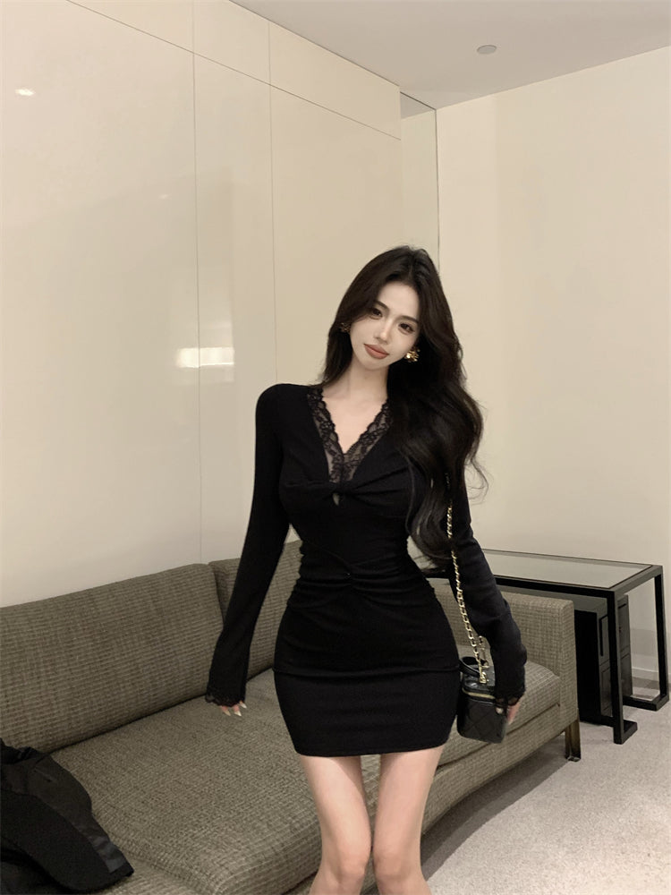 【dress】レース切り替えタイトワンピースG24304