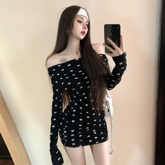 【dress】オフショルダーリボンタイトワンピースG24305