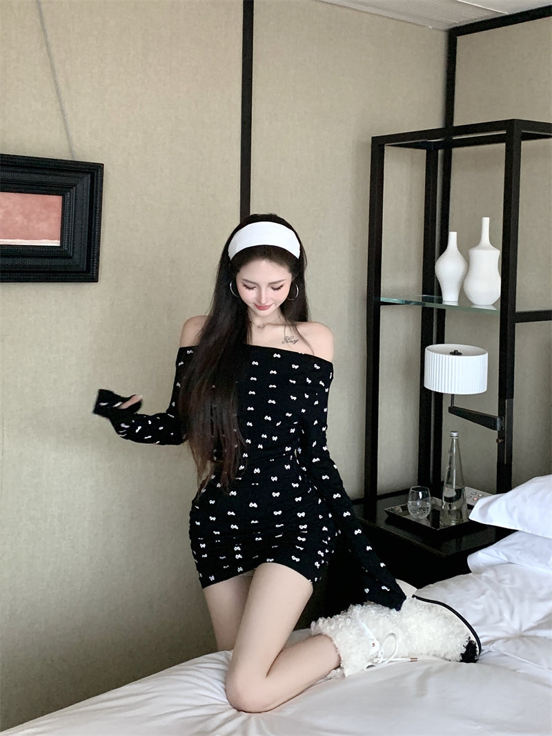 【dress】オフショルダーリボンタイトワンピースG24305