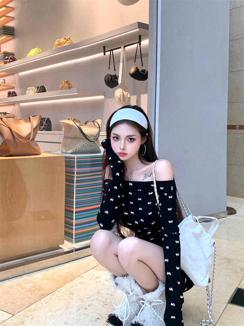 【dress】オフショルダーリボンタイトワンピースG24305