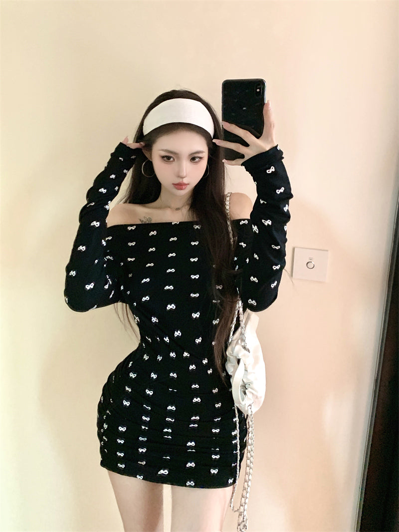 【dress】オフショルダーリボンタイトワンピースG24305