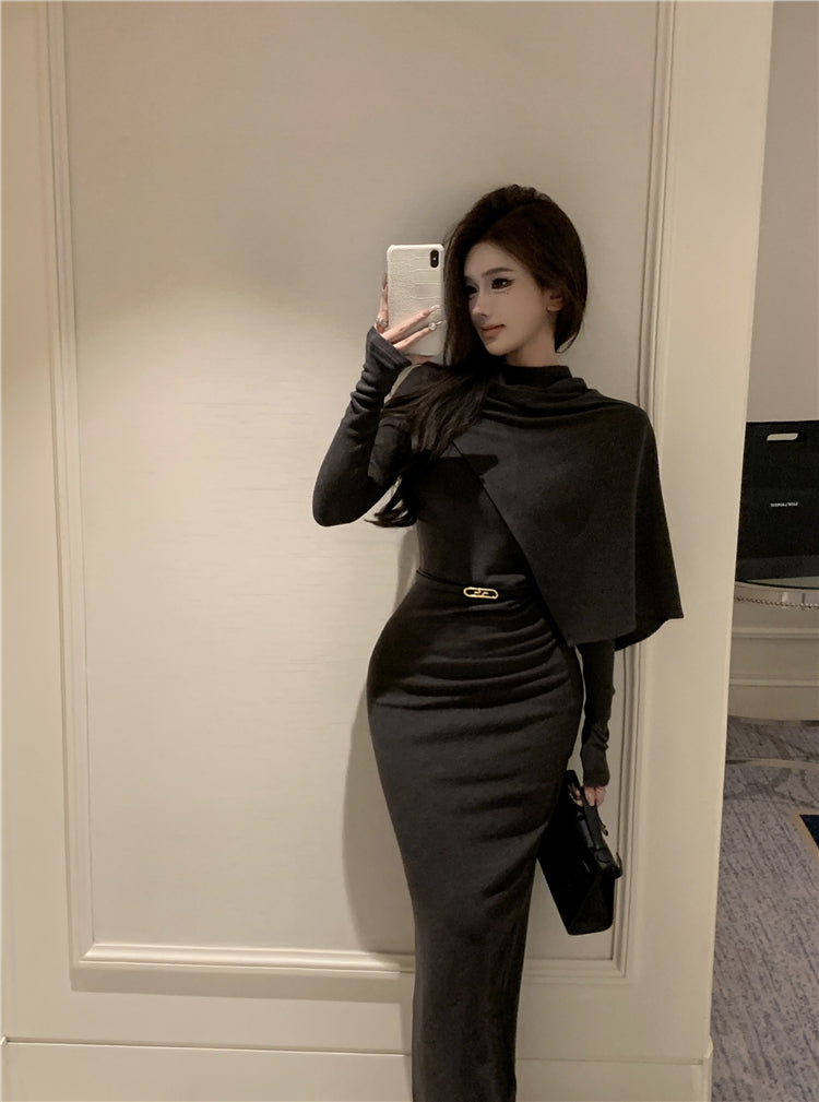 【dress】体型カバー長袖ワンピースG24326