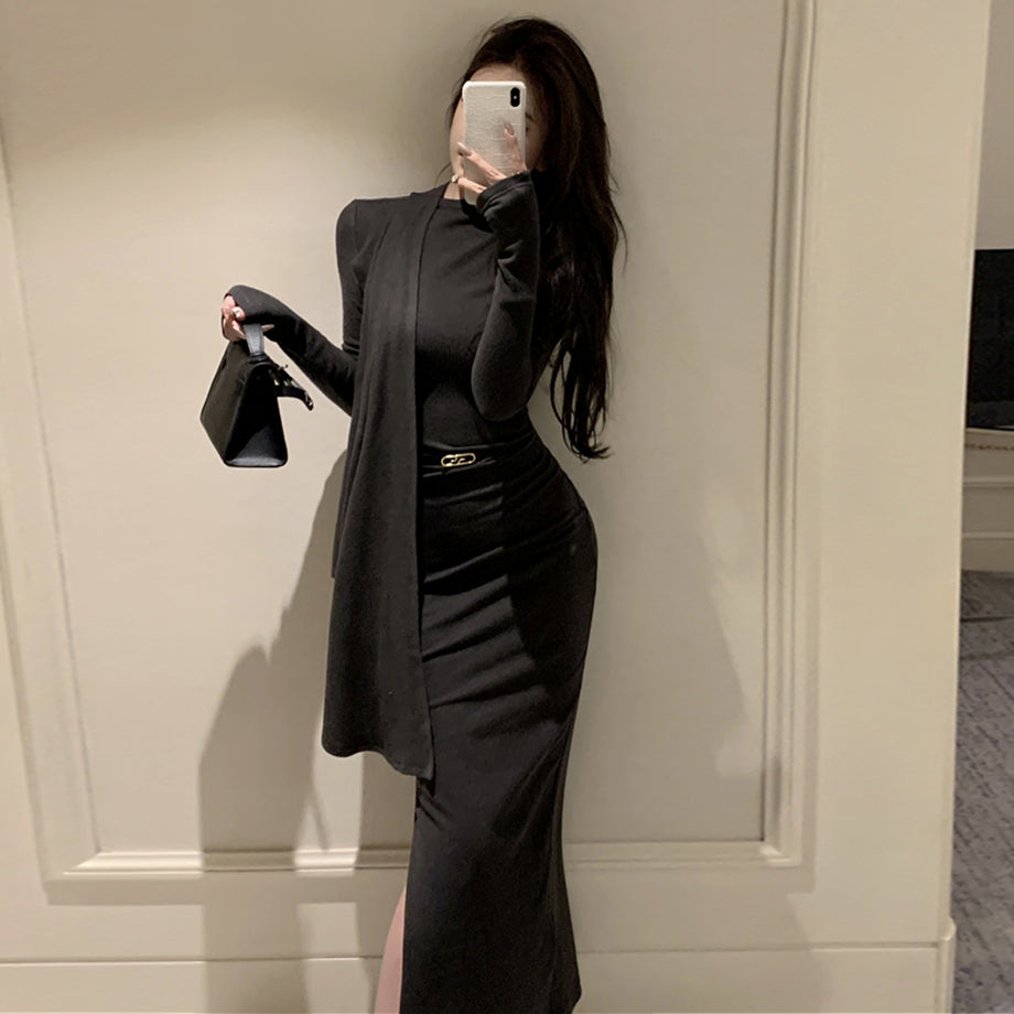 【dress】体型カバー長袖ワンピースG24326