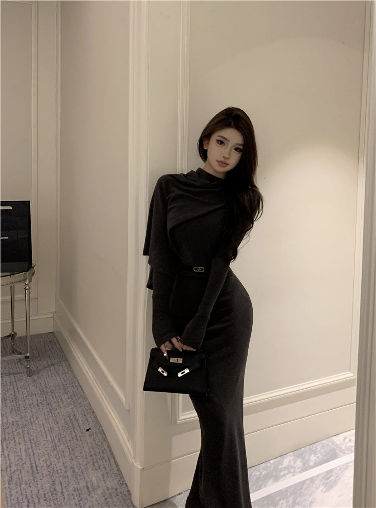 【dress】体型カバー長袖ワンピースG24326