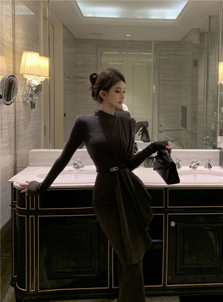 【dress】体型カバー長袖ワンピースG24326