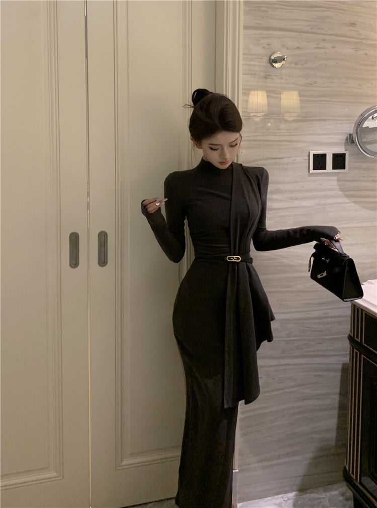 【dress】体型カバー長袖ワンピースG24326