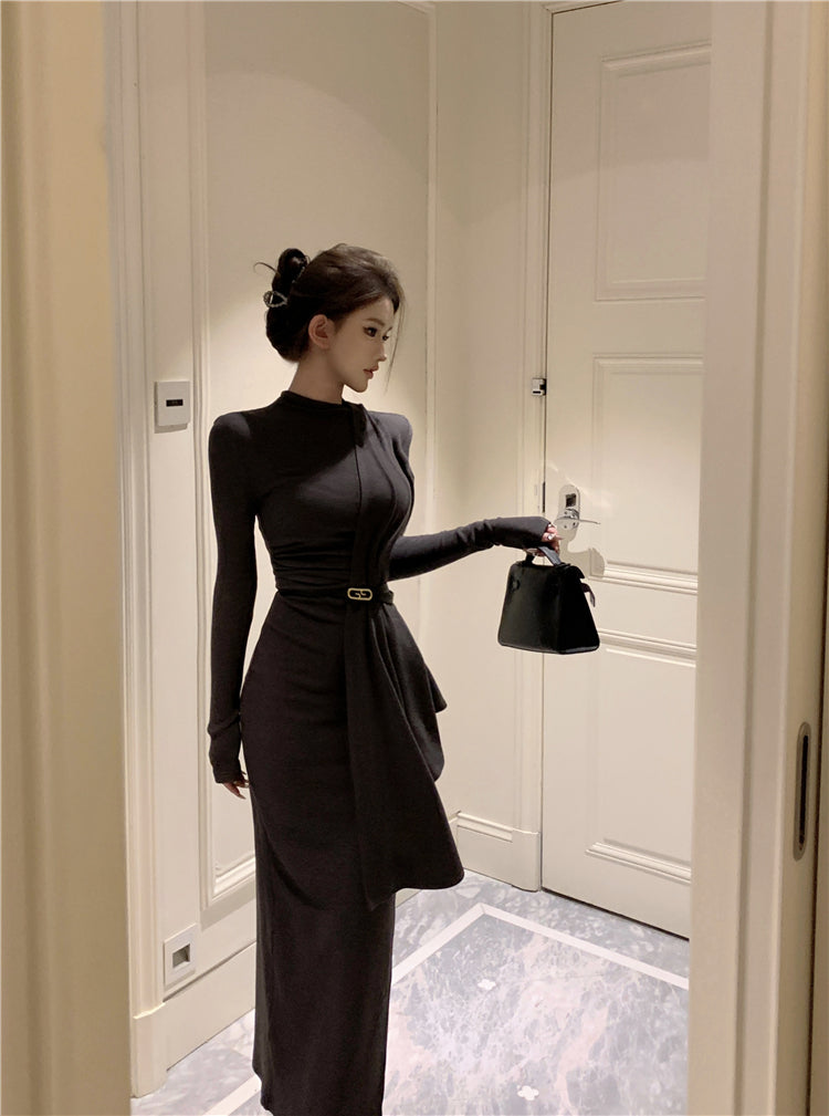 【dress】体型カバー長袖ワンピースG24326