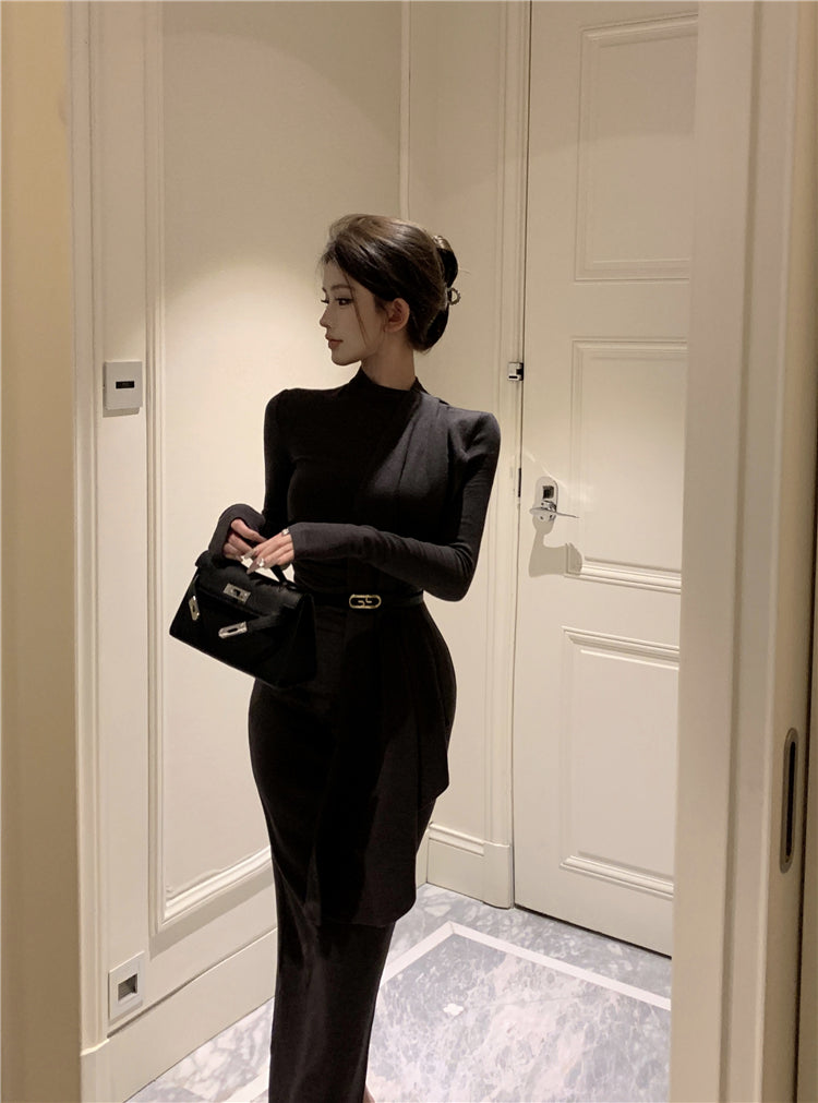 【dress】体型カバー長袖ワンピースG24326