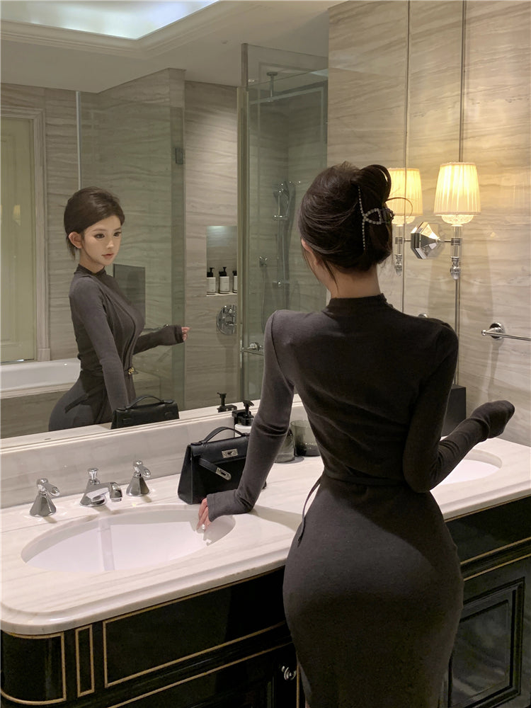 【dress】体型カバー長袖ワンピースG24326