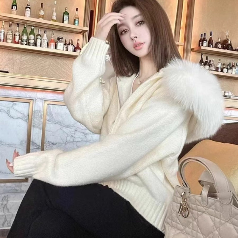 【outer】フード付きニットカーディガンG24334