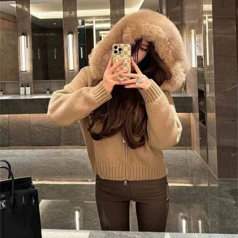 【outer】フード付きニットカーディガンG24334