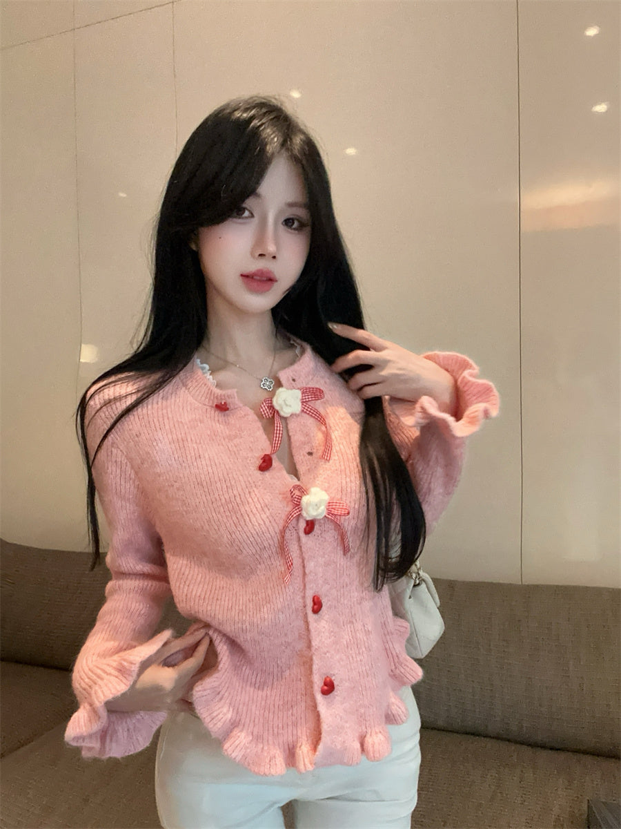 【outer】リボンギャザーニットカーディガンG24335