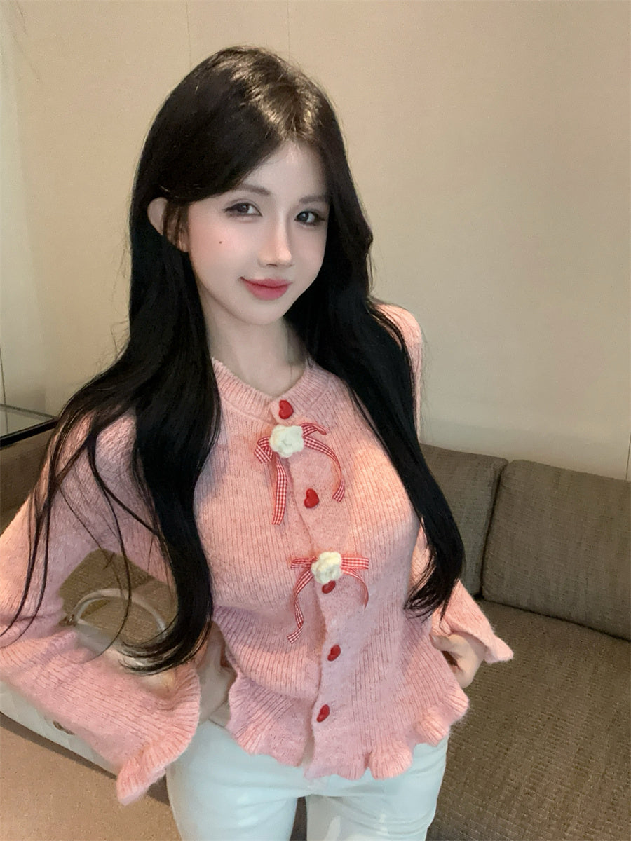 【outer】リボンギャザーニットカーディガンG24335