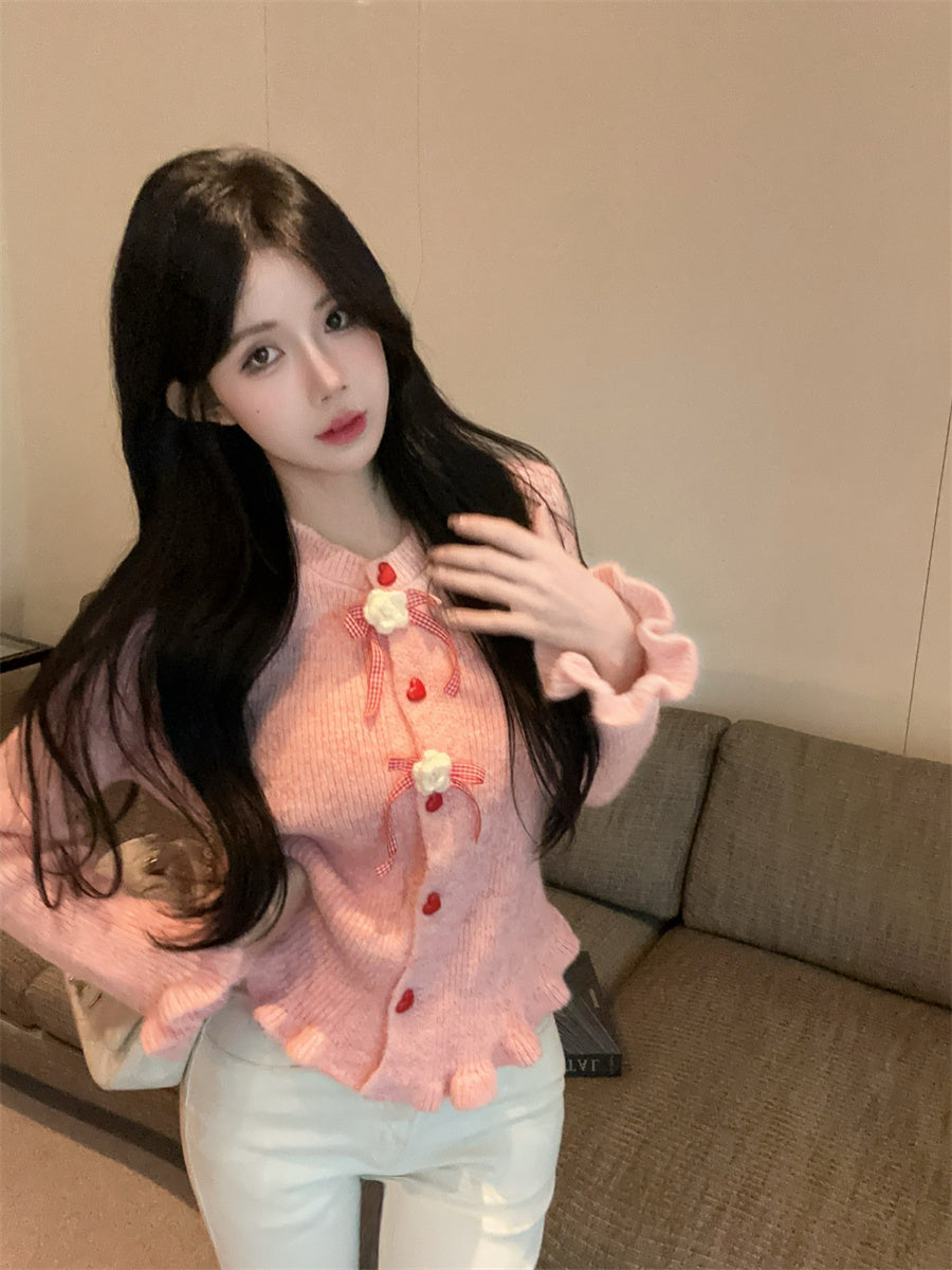 【outer】リボンギャザーニットカーディガンG24335