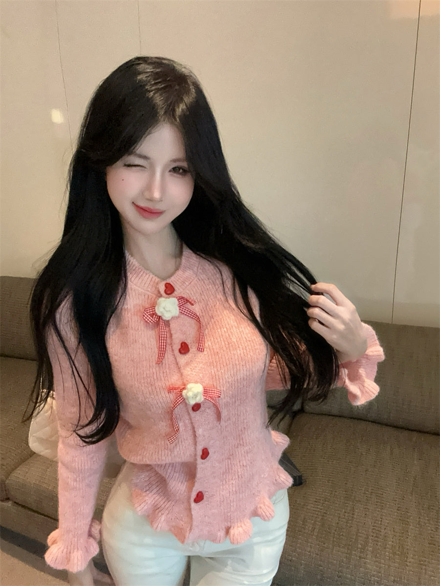 【outer】リボンギャザーニットカーディガンG24335