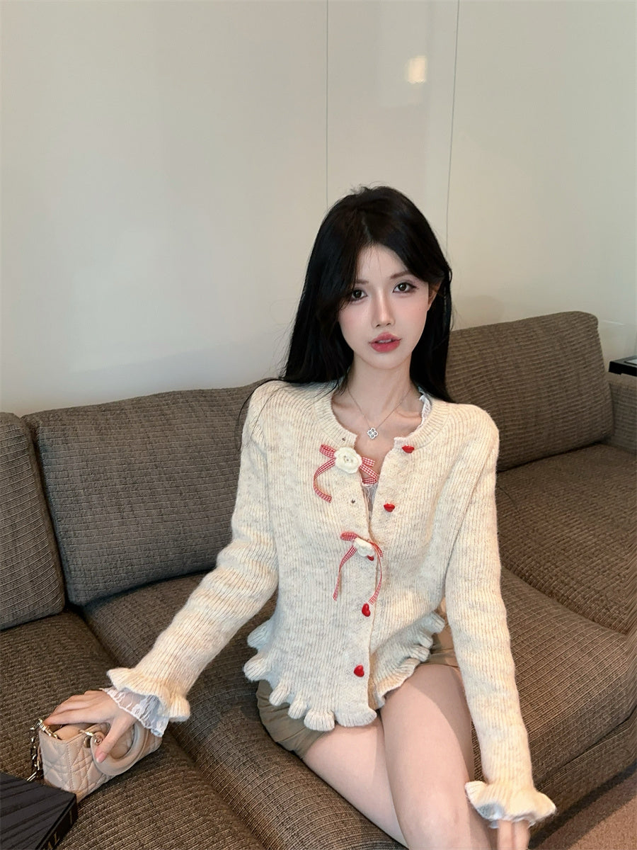 【outer】リボンギャザーニットカーディガンG24335