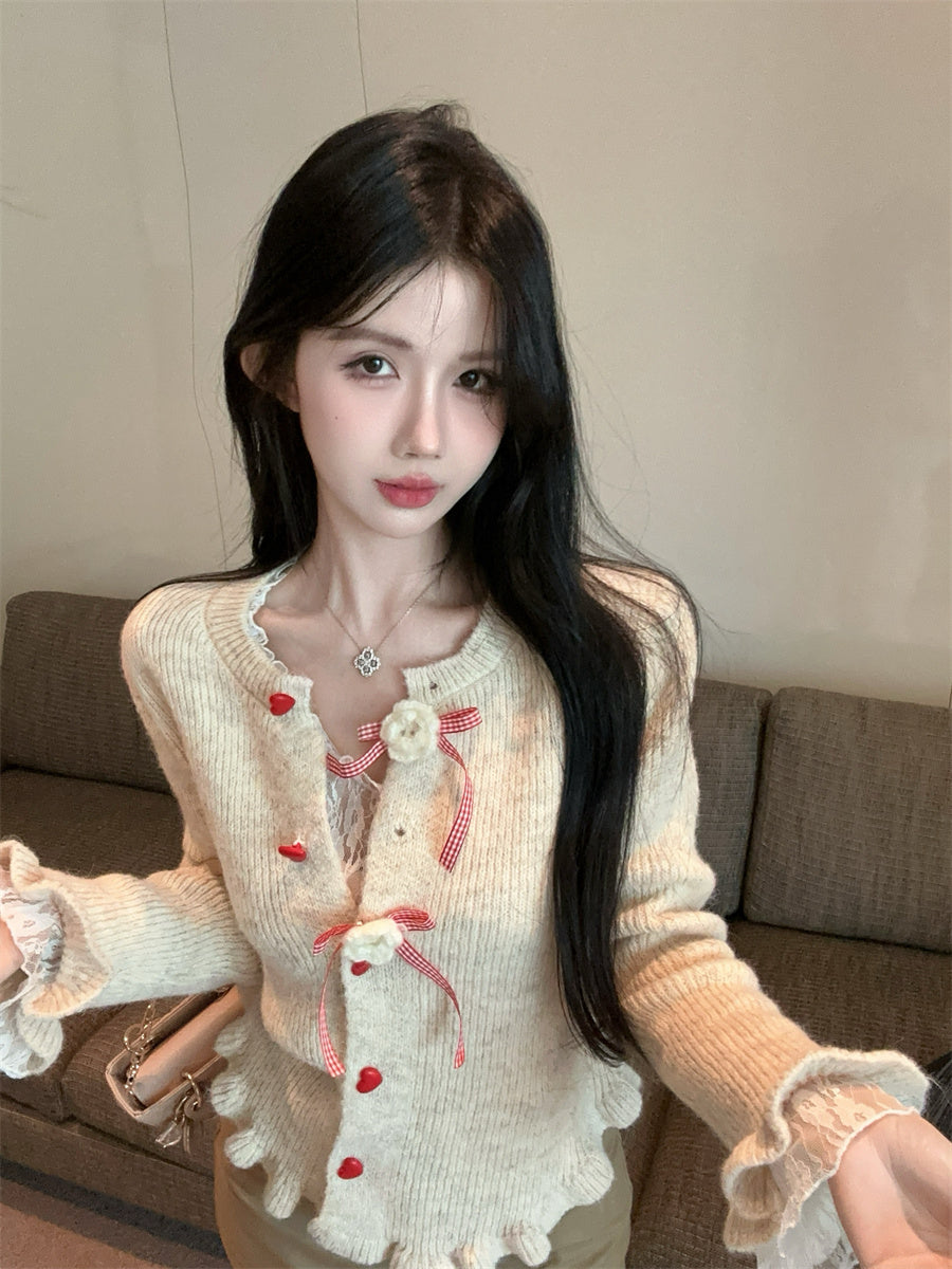 【outer】リボンギャザーニットカーディガンG24335