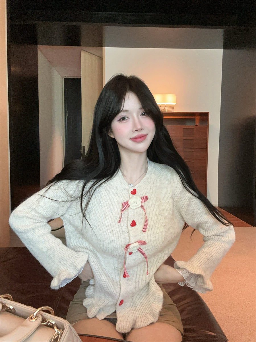 【outer】リボンギャザーニットカーディガンG24335