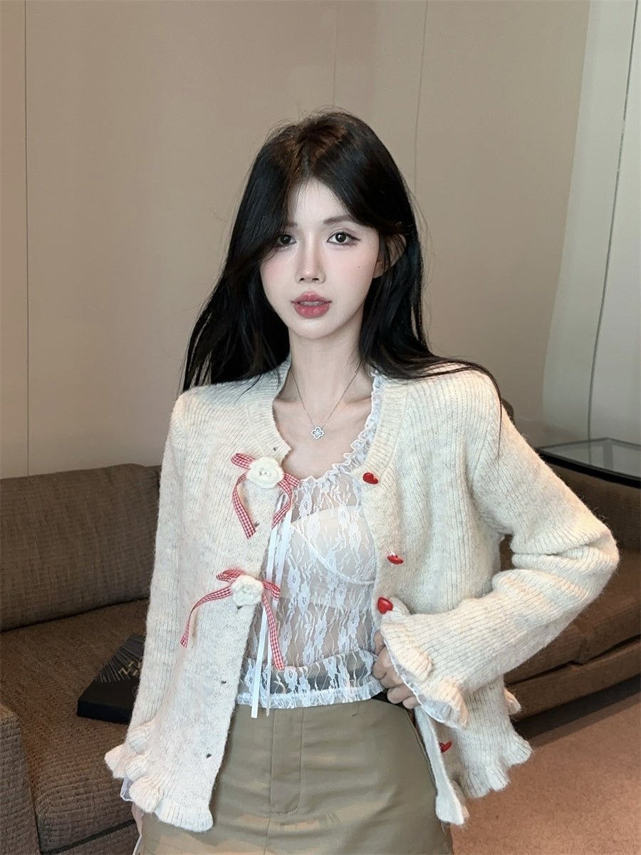 【outer】リボンギャザーニットカーディガンG24335