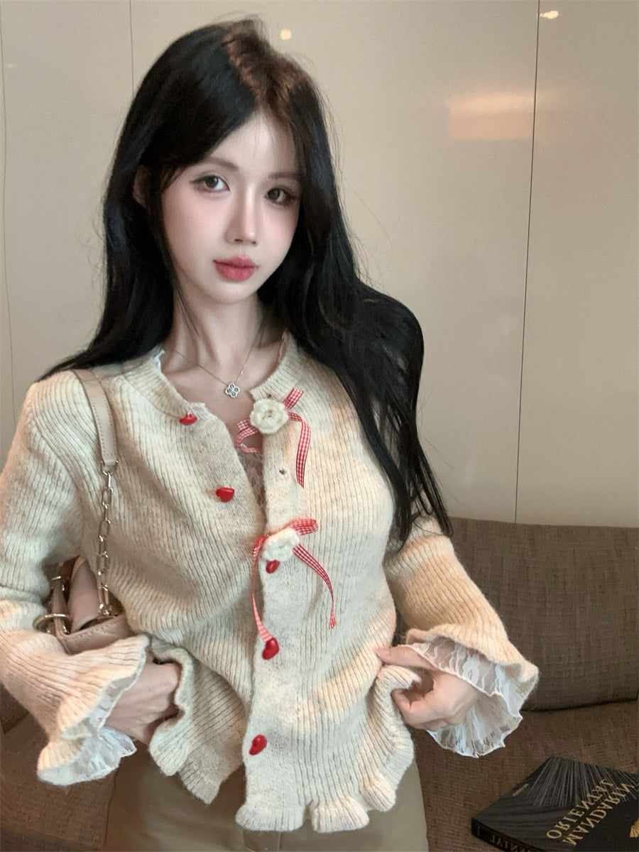 【outer】リボンギャザーニットカーディガンG24335