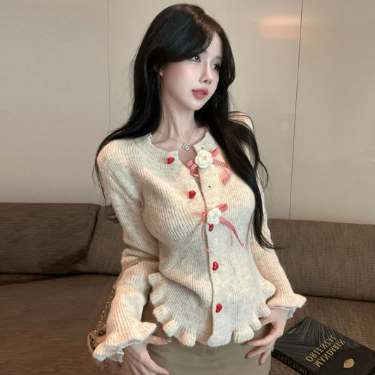 【outer】リボンギャザーニットカーディガンG24335