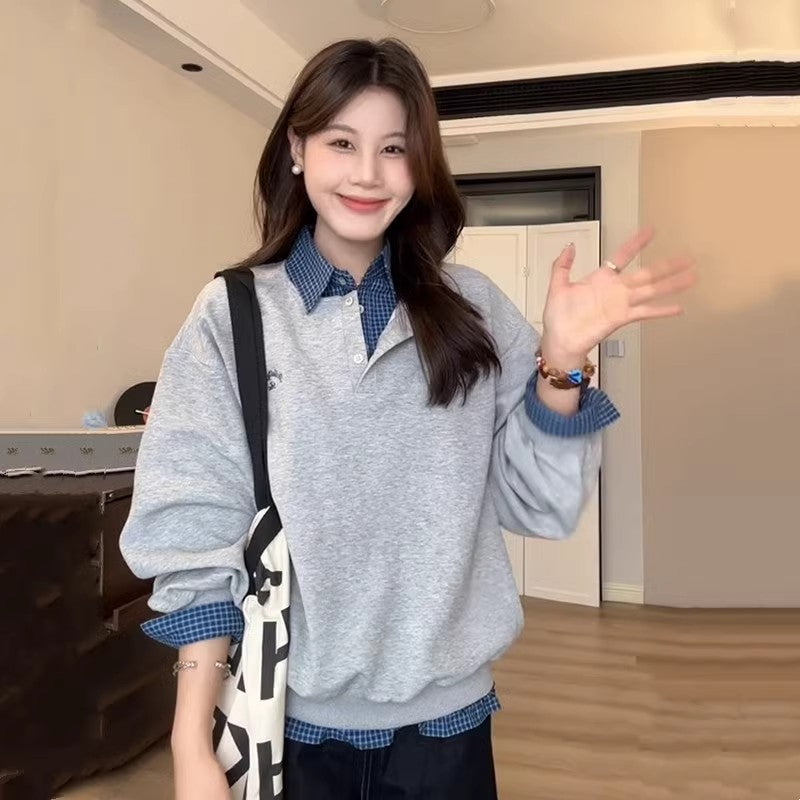 【tops】偽二つ切り替え長袖パーカーG24343