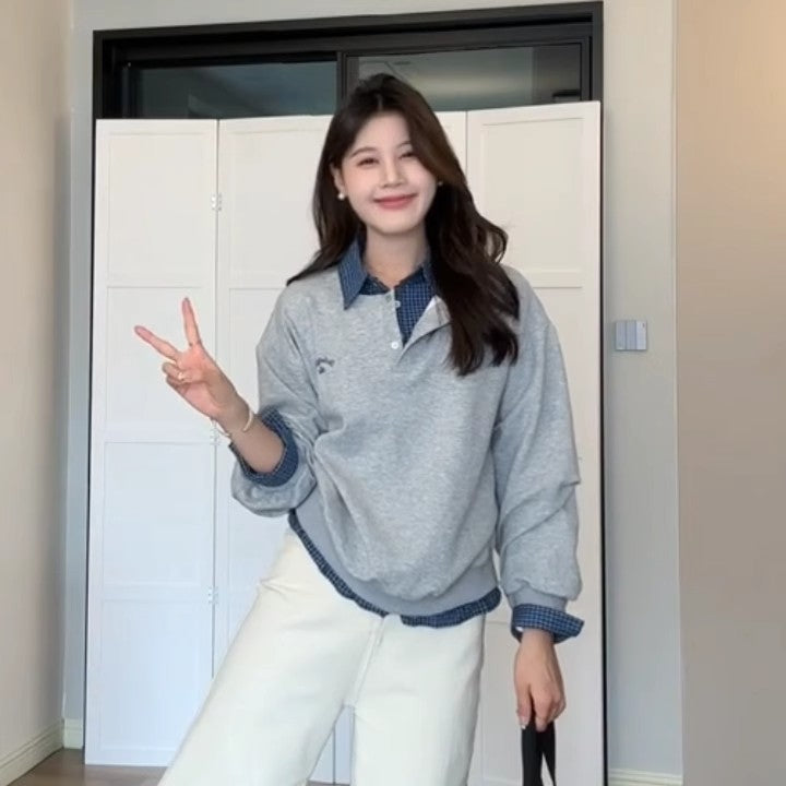 【tops】偽二つ切り替え長袖パーカーG24343