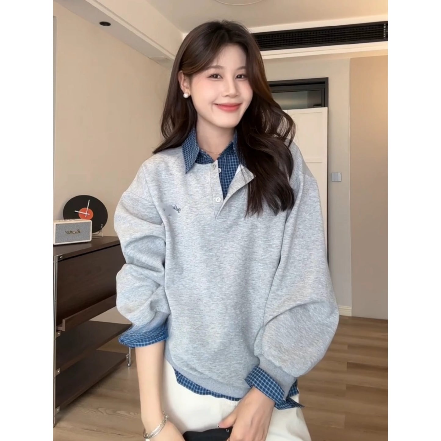 【tops】偽二つ切り替え長袖パーカーG24343