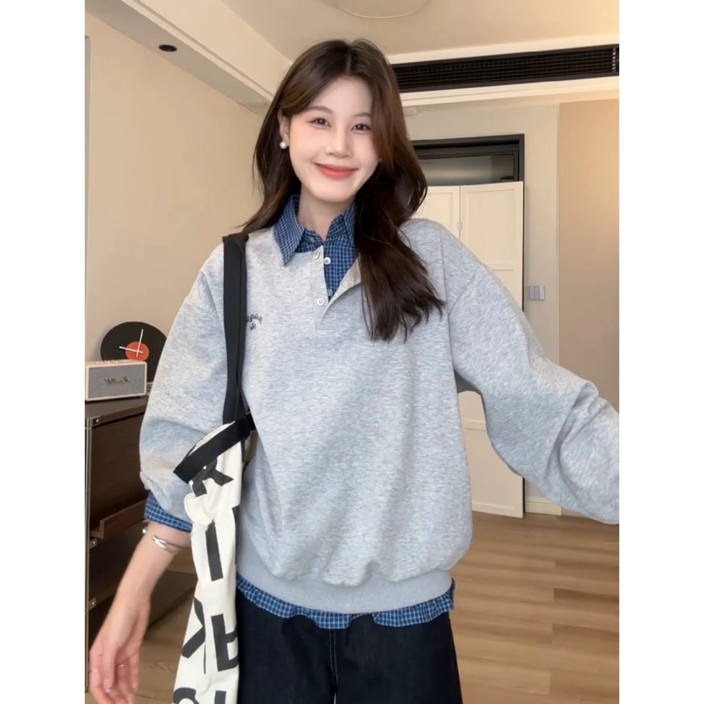 【tops】偽二つ切り替え長袖パーカーG24343