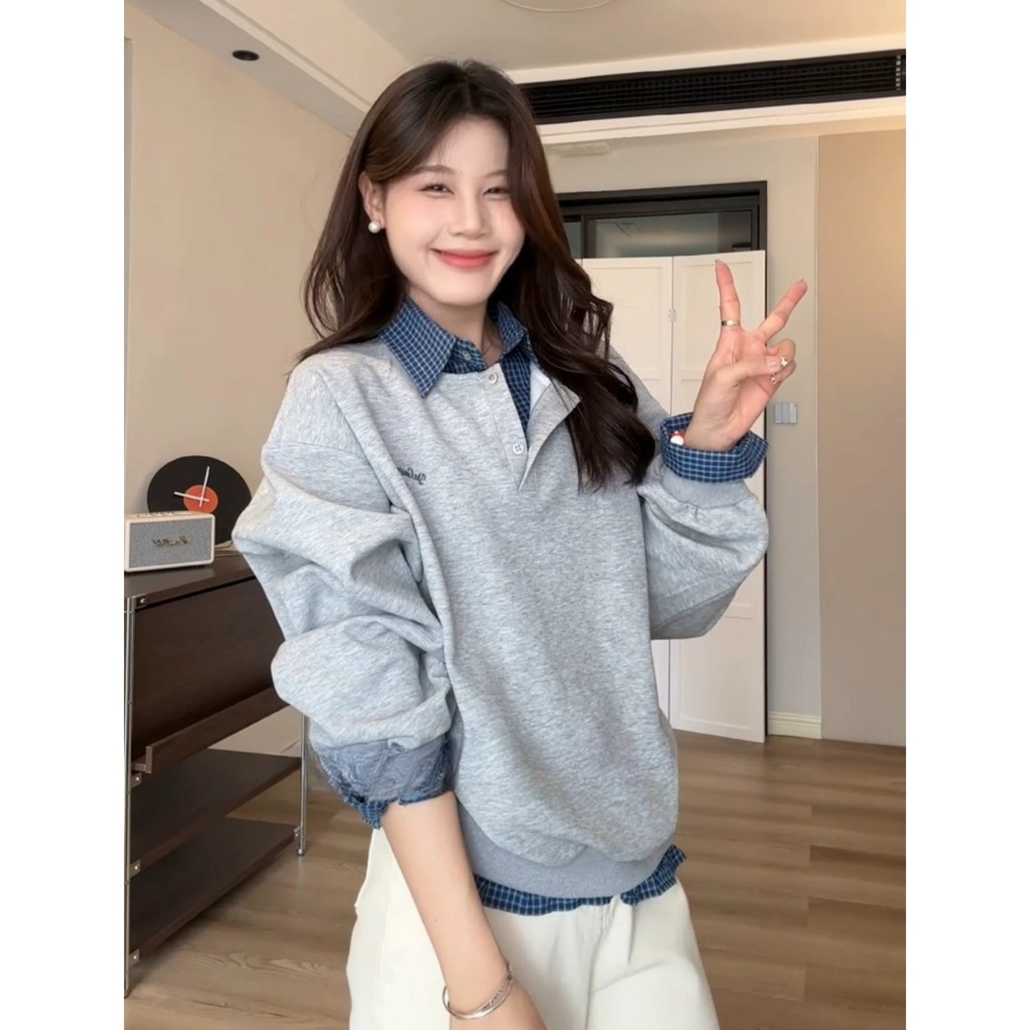 【tops】偽二つ切り替え長袖パーカーG24343